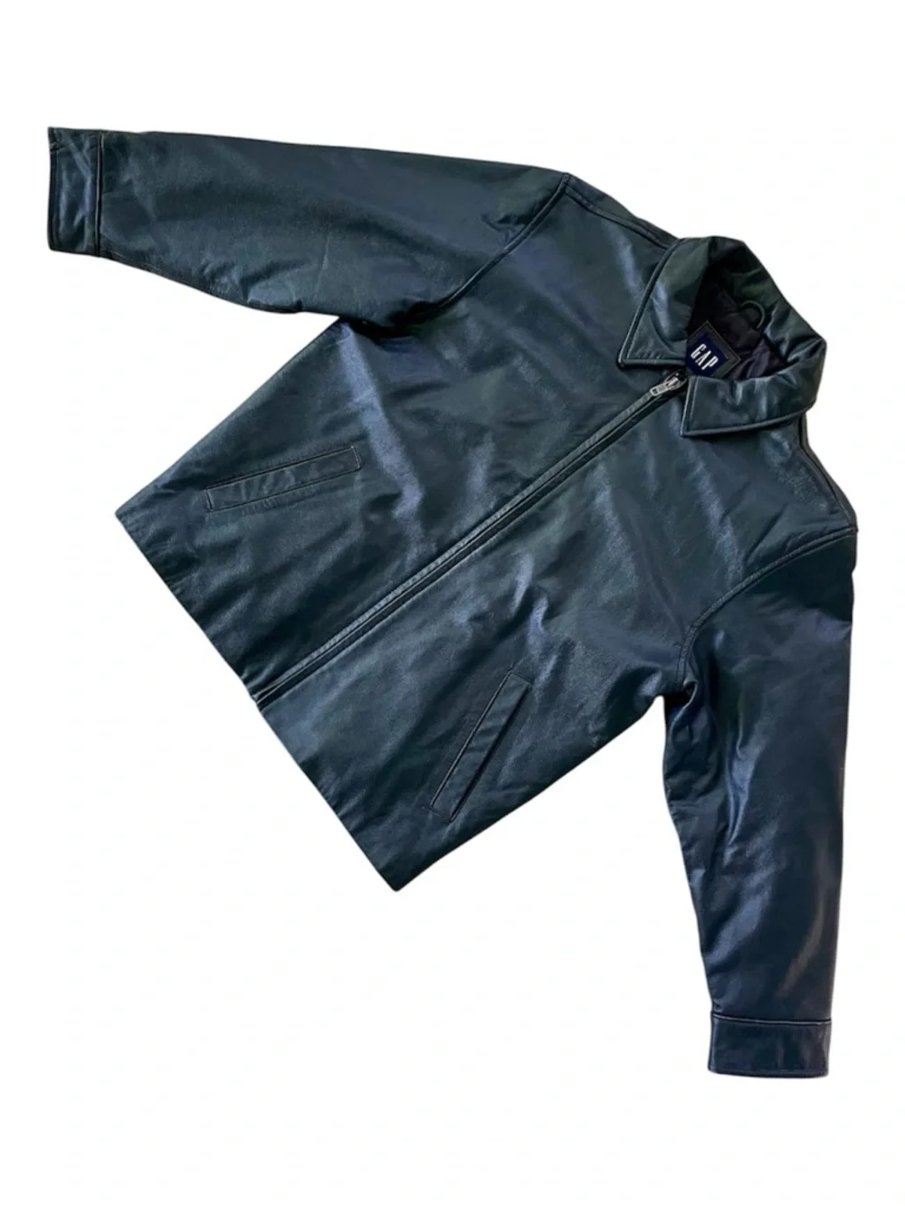 VINTAGE GAP Black Leather Zip-Up Jacket Kids Boy’s Size 10 L Y2K